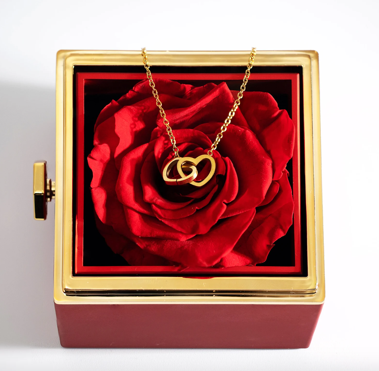 Coffret Rose Éternelle + Collier Cœur Doré