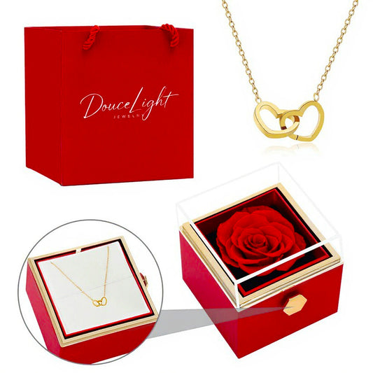 Coffret Rose Éternelle + Collier Cœur Doré