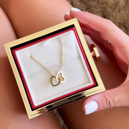 Coffret Rose Éternelle + Collier Cœur Doré